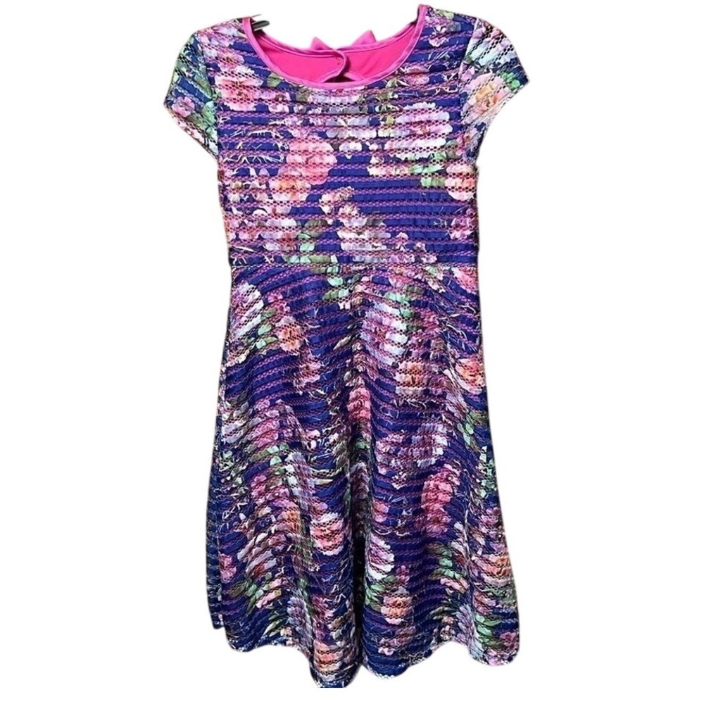 IRIS & IVY Kids Girl Teen Dress 16 Floral Print Pink Bow Back Cutout Event Party